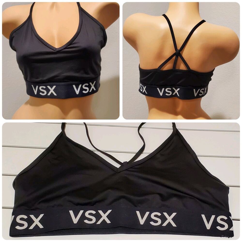 Victoria's Secret VSX Vintage Sports Bra Racerback Logo Black XL